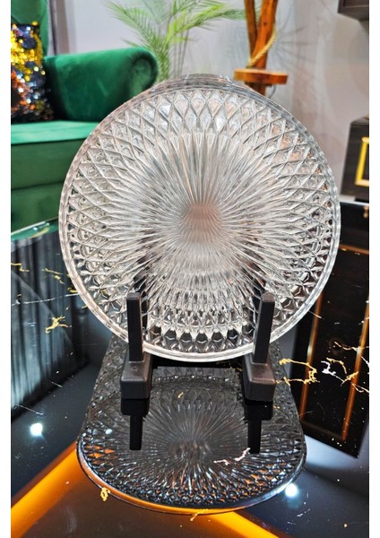 6 Lı Cam Kek Pasta Tabağı Seti | 21 cm Cam Pasta Sunum Tabağı - Şeffaf