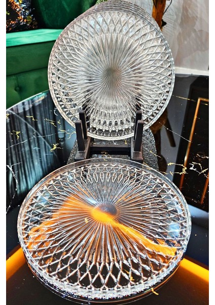 6 Lı Cam Kek Pasta Tabağı Seti | 21 cm Cam Pasta Sunum Tabağı - Şeffaf modelleri
