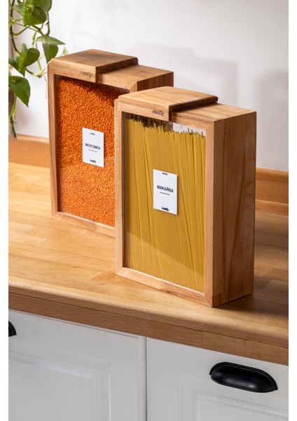 2'li Kapaklı Ahşap Saklama Kabı Seti Büyük Boy Bakliyatlık - Organizer - 9 Adet Etiket Hediyeli modelleri