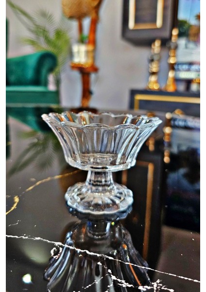 6 Lı Ayaklı Cam Şekerlik Çerezlik | Kahve Yanı Sunumluk Lokumluk - Şeffaf