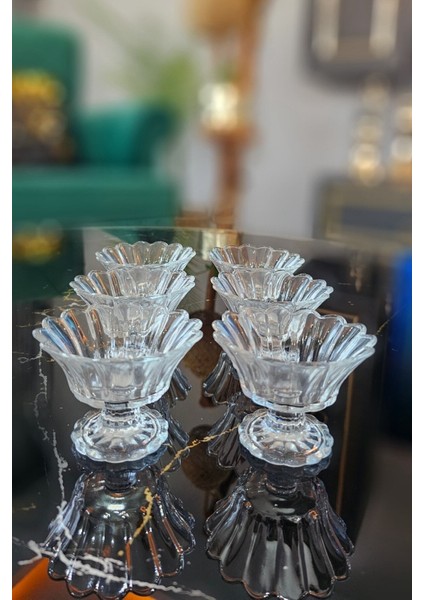 6 Lı Ayaklı Cam Şekerlik Çerezlik | Kahve Yanı Sunumluk Lokumluk - Şeffaf fiyatları