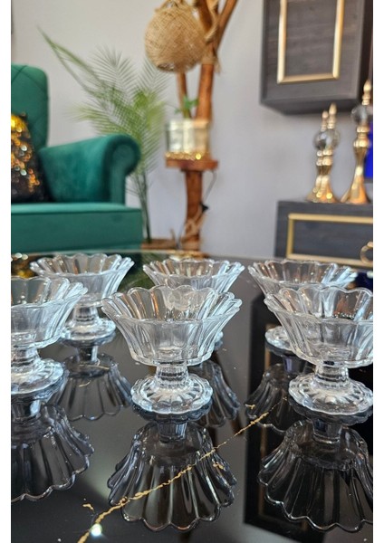 6 Lı Ayaklı Cam Şekerlik Çerezlik | Kahve Yanı Sunumluk Lokumluk - Şeffaf modelleri