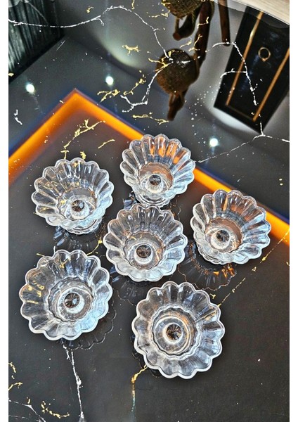 6 Lı Ayaklı Cam Şekerlik Çerezlik | Kahve Yanı Sunumluk Lokumluk - Şeffaf fırsatları