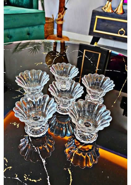 6 Lı Ayaklı Cam Şekerlik Çerezlik | Kahve Yanı Sunumluk Lokumluk - Şeffaf indirimleri