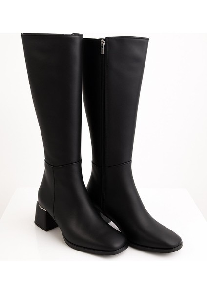 Kadın Topuk Detaylı Yandan Fermuarlı Uzun Çizme