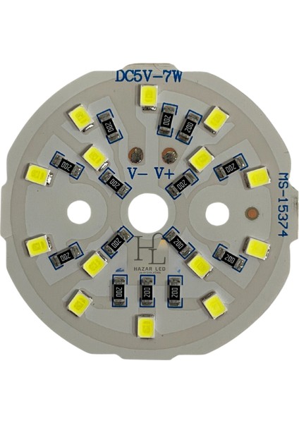 5 Volt 7 Watt Smd 2835 Ledli Hazır Projektör Ledi Beyaz Yuvarlak Pcb Avize Ledi 44MM (3 Adet)