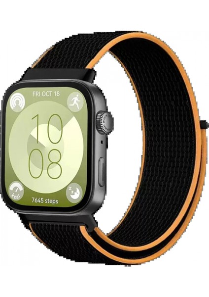 Huawei Fit 4 Hasırlı Cırtcırtlı Kordon - Siyah-Turuncu