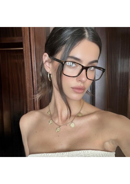 Dikdörtgen Kaplumbağa Desenli Unisex Gözlük Çerçevesi – Optik Cam Değişimine Uygun