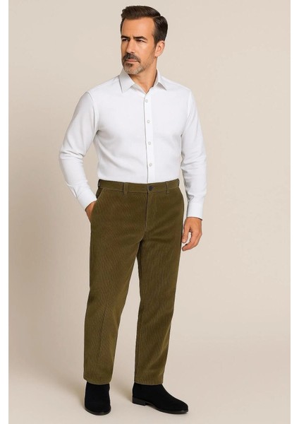 Rahat Kesim Kışlık Içi Polarlı Açık Yeşil Erkek Kadife Pantolon