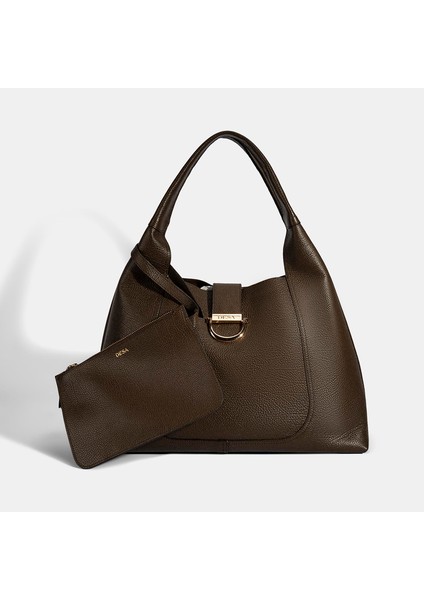 Kadın Acı Kahve Cüzdan Aksesuarlı Deri Omuz Çantası