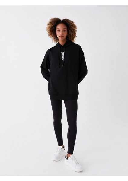 Xsıde Siyah Baskılı Oversize Kadın Kalın Hoodie modelleri