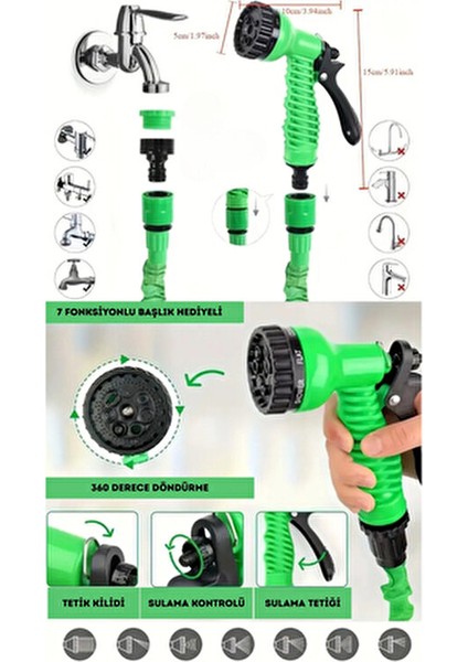 Uzayan Hortum 22.5 Metre Hafif ve Taşınabilir Bahçe Kullanımı İçin Uygun