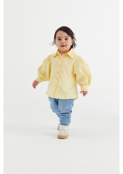 Balon Kol Çocuk Poplin Gömlek Limon Sarısı modelleri