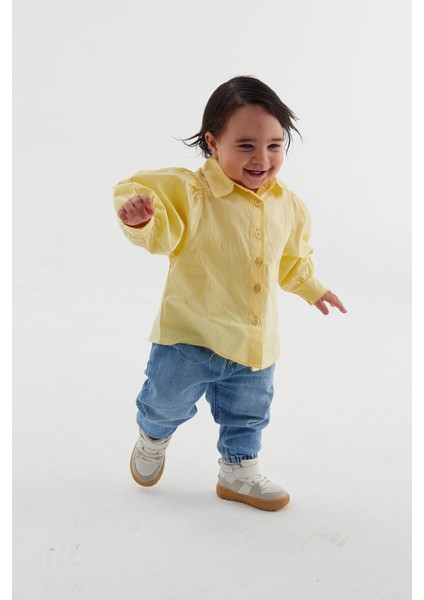 Balon Kol Çocuk Poplin Gömlek Limon Sarısı fırsatları