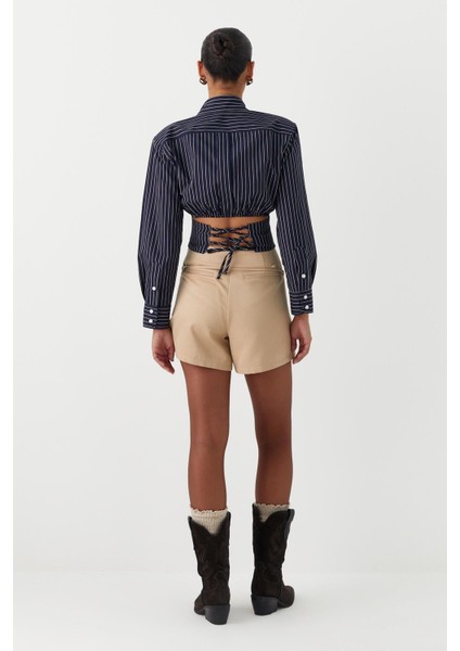 Korsaj Detaylı Çizgili Poplin Gömlek Laci indirimleri