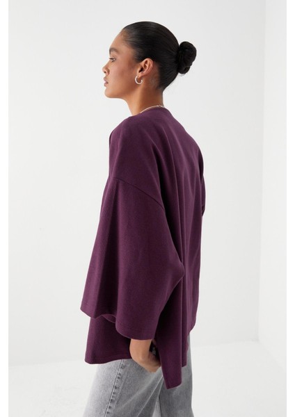 Triko Görünümlü Örme Kimono Bordo modelleri