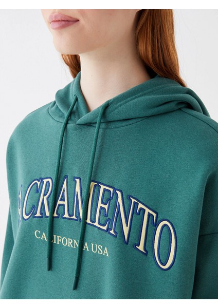 Xsıde Yeşil Baskılı Oversize Kadın Kalın Hoodie fırsatları