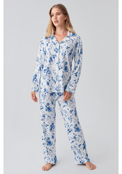 Termal Uzun Kollu Düğmeli Desenli Esnek Yumuşak Dokulu Pijama Takım 18222 fiyatları