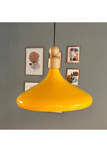 Sarı Tekli Avize Kalın Ahşap Boncuk Sarkıt Salon Mutfak Pastane Lamba Aydınlatma Avizeler fiyatları