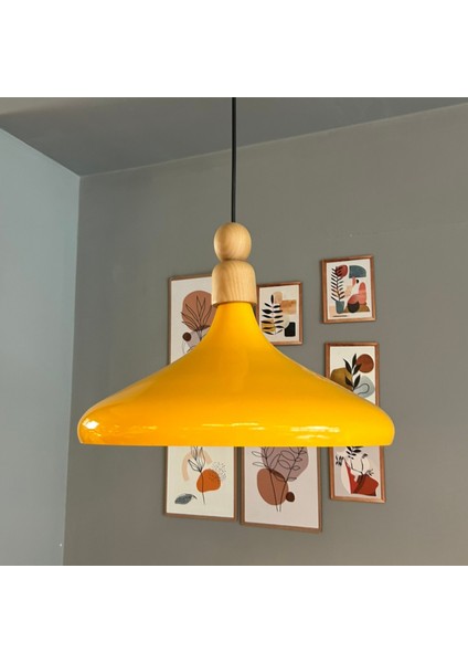 Sarı Tekli Avize Kalın Ahşap Boncuk Sarkıt Salon Mutfak Pastane Lamba Aydınlatma Avizeler modelleri