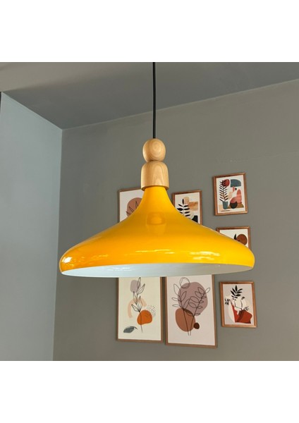 Sarı Tekli Avize Kalın Ahşap Boncuk Sarkıt Salon Mutfak Pastane Lamba Aydınlatma Avizeler indirimleri