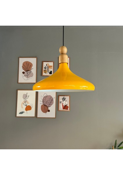 Sarı Tekli Avize Kalın Ahşap Boncuk Sarkıt Salon Mutfak Pastane Lamba Aydınlatma Avizeler