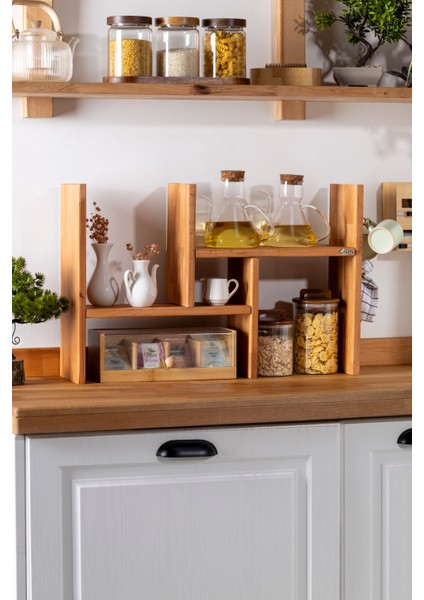 Ahşap Fonksiyonel Askılı Mutfak Organizer Raf 2 Parça Düzenleyici Raf - Kahve Köşesi Rafı