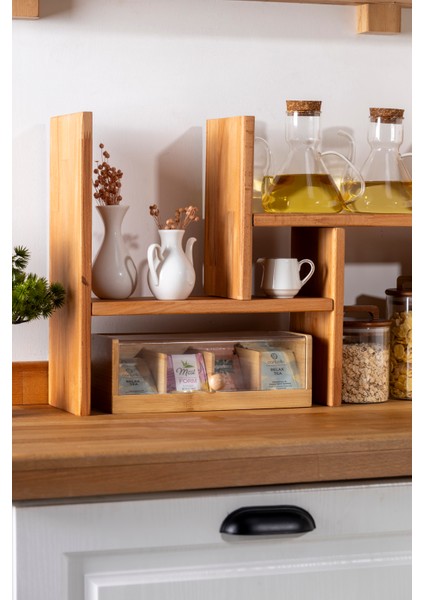 Ahşap Fonksiyonel Askılı Mutfak Organizer Raf 2 Parça Düzenleyici Raf - Kahve Köşesi Rafı modelleri