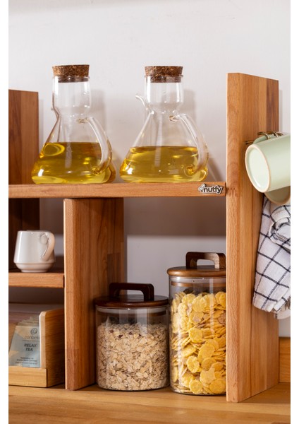 Ahşap Fonksiyonel Askılı Mutfak Organizer Raf 2 Parça Düzenleyici Raf - Kahve Köşesi Rafı fırsatları