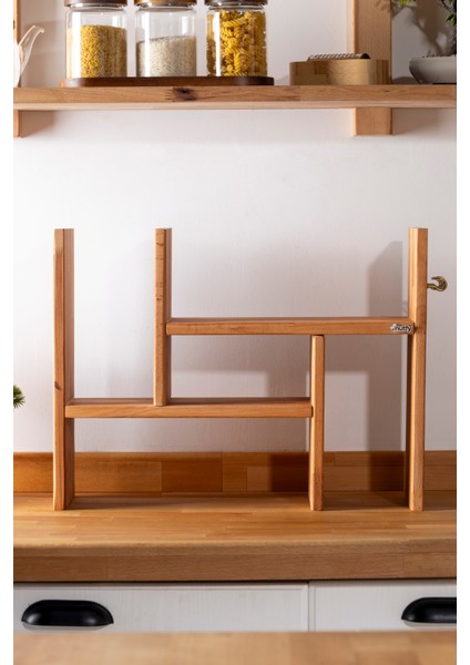 Ahşap Fonksiyonel Askılı Mutfak Organizer Raf 2 Parça Düzenleyici Raf - Kahve Köşesi Rafı indirimleri