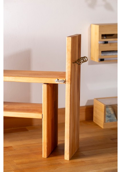 Ahşap Fonksiyonel Askılı Mutfak Organizer Raf 2 Parça Düzenleyici Raf - Kahve Köşesi Rafı