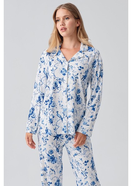 Termal Uzun Kollu Düğmeli Desenli Esnek Yumuşak Dokulu Pijama Takım 18222 modelleri