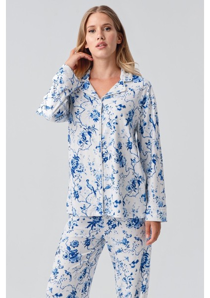Termal Uzun Kollu Düğmeli Desenli Esnek Yumuşak Dokulu Pijama Takım 18222 fırsatları