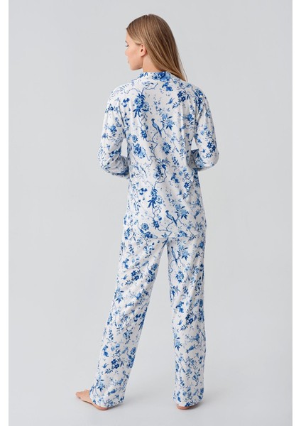 Termal Uzun Kollu Düğmeli Desenli Esnek Yumuşak Dokulu Pijama Takım 18222 indirimleri