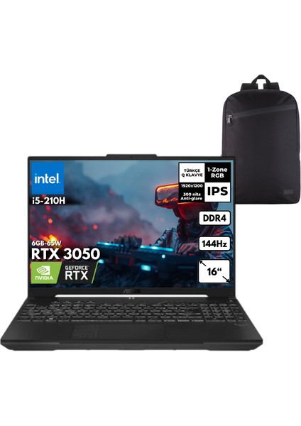 Tuf Gaming F16 I5-210H 32GB 1 Tbssd RTX3050 (6GB-65W) 16" Fhd Freedos + Hmf Sırt Çantası FX607VJ-RL016HMF3