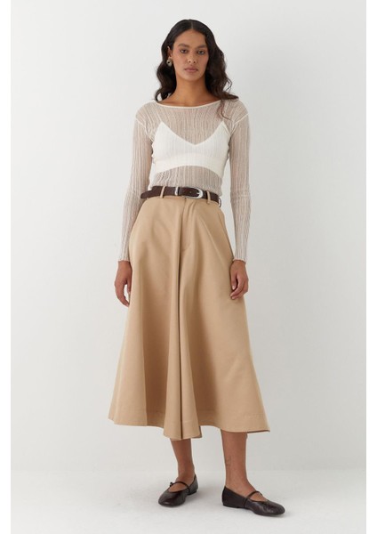 Geniş Dökümlü Trenç Pantolon Vizon fiyatları