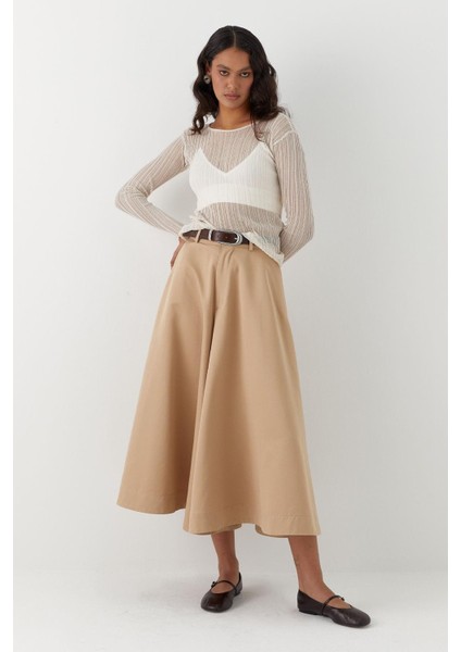 Geniş Dökümlü Trenç Pantolon Vizon modelleri