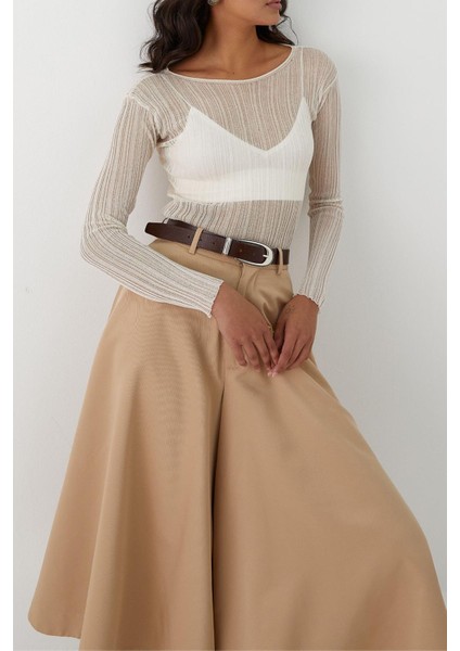 Geniş Dökümlü Trenç Pantolon Vizon