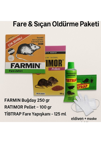 Ekonomik Fare & Sıçan Öldürme Paketi Farmin Buğday Yem + Ratimor Pellet + Tibtrap Yapışkan Tuzak