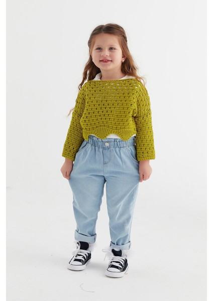Çocuk Crop Triko Yağ Yeşili