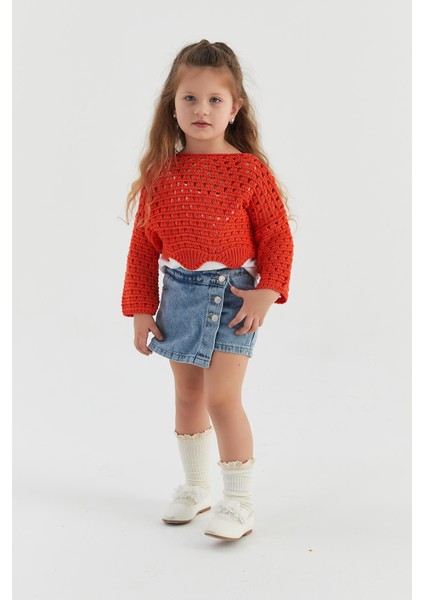 Çocuk Crop Triko Oranj modelleri