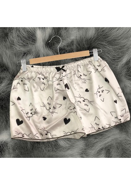 Kedi Desenli Saten Bralet Şort Pijama Takımı modelleri