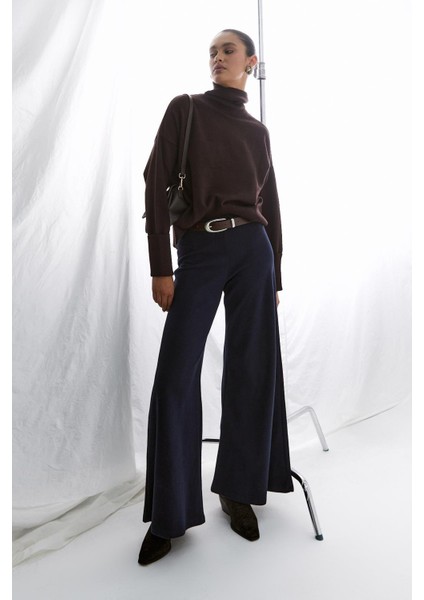 Triko Görünümlü Örme Pantolon Lacivert