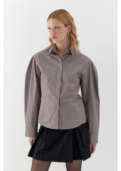Kolu Balenli Poplin Gömlek Gri modelleri