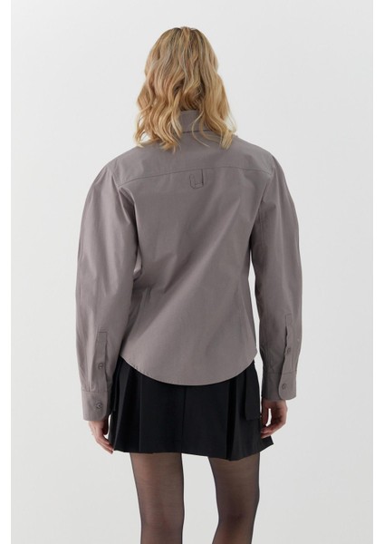 Kolu Balenli Poplin Gömlek Gri indirimleri