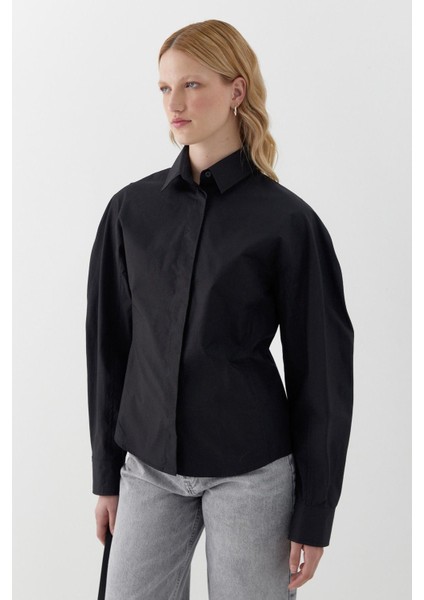 Kolu Balenli Poplin Gömlek Siyah fiyatları