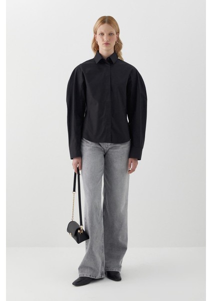 Kolu Balenli Poplin Gömlek Siyah modelleri