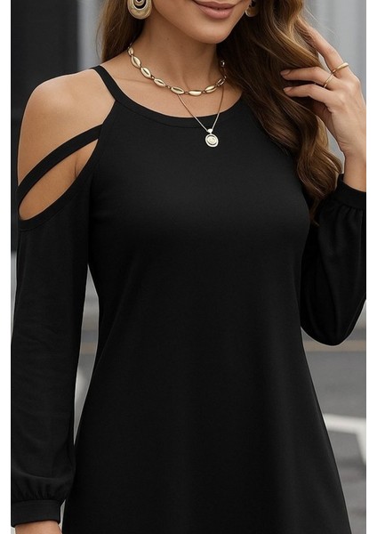 Kadın Uzun Kollu Omuz Açık Askı Detay Viskon Mini Boy Elbise fiyatları