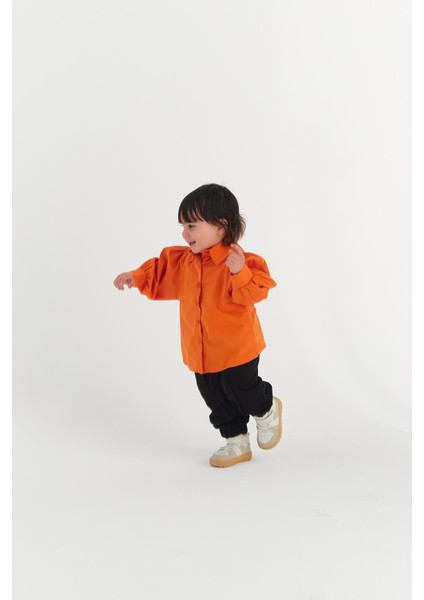 Balon Kol Çocuk Poplin Gömlek Soft Turuncu