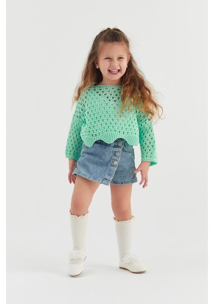 Çocuk Crop Triko Su Yeşili